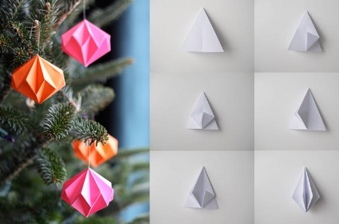 Origami papirni ukrasi za novogodišnju jelku