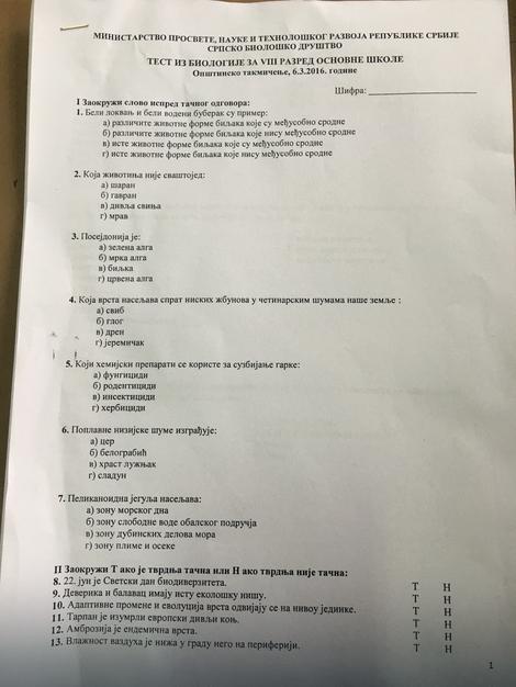 opstinsko takmicenje iz biologije